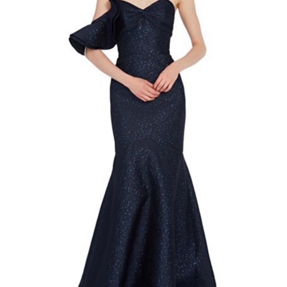 Monique Lhuillier Midnight Blue One-Shoulder Dress